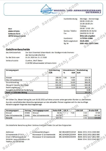 Germany Wavwasser utility bill